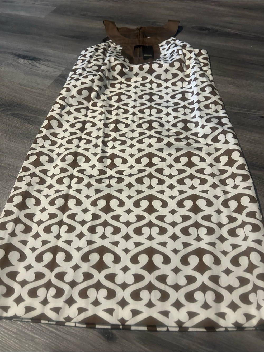 LOFT Brown and White Geometric Sleeveless Shift Dress